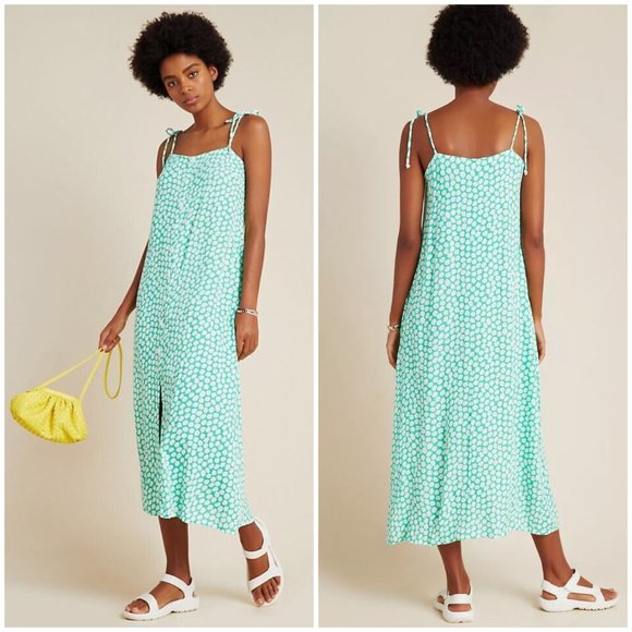 Faithfull the Brand Size 8 Anthropologie Exclusive Green‎ Cora Floral Midi Dress - Picture 1 of 9